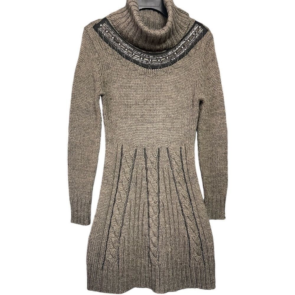 Forla Paris Cable Knit Turtleneck Sweater Dress